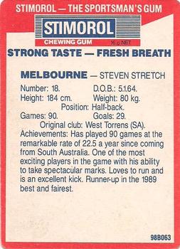 1990 AFL Scanlens Stimorol #42 Steven Stretch Back